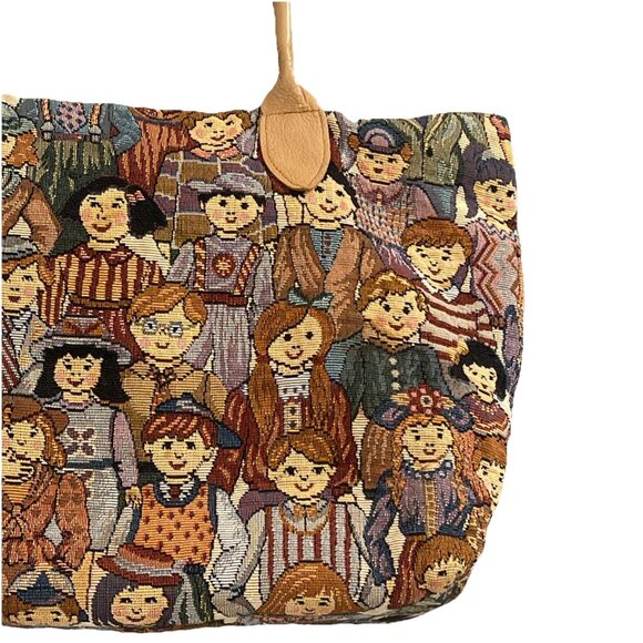 Tapestry Tote Handled Purse With Children’s Faces Cottage Vintage Zip Close Fun - Picture 4 of 8